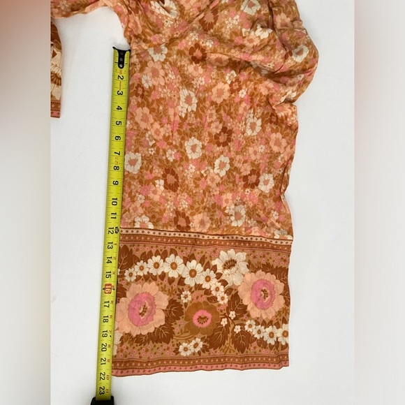 Spell Anne Smocked wide leg jumpsuit XS Peach antique floral off shoulder cotton - Picture 10 of 14